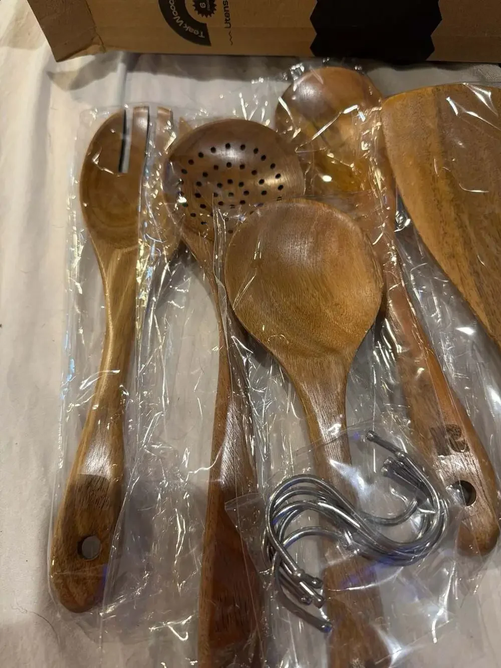 Riveira Premium 6-Piece‎ Teak Wood Kitchen Utensil Set with S-Hooks